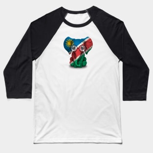 Baby Elephant with Glasses and Namibian Flag Baseball T-Shirt